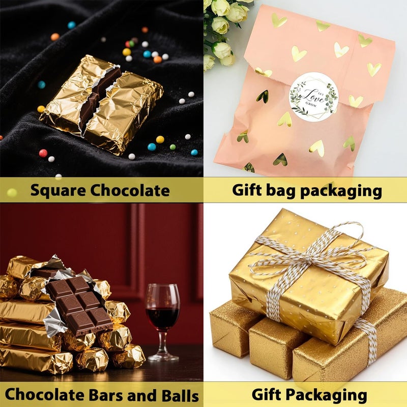 XPMBF Chocolate Bar Wrappers Gold Foil Sheets Candy Bar Wrappers, with Thick Paper Backing Foil Sheets for Food DIY Candies Wrapping Packing Gifts Coated waterproofs with 105Pcs Handmade Stickers - Image 5